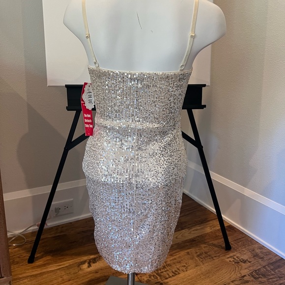 NWT! Sequin Champagne & Silver Mini Dress M - Picture 5 of 9